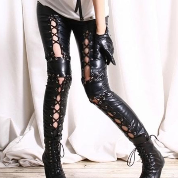 pvc lace up trousers